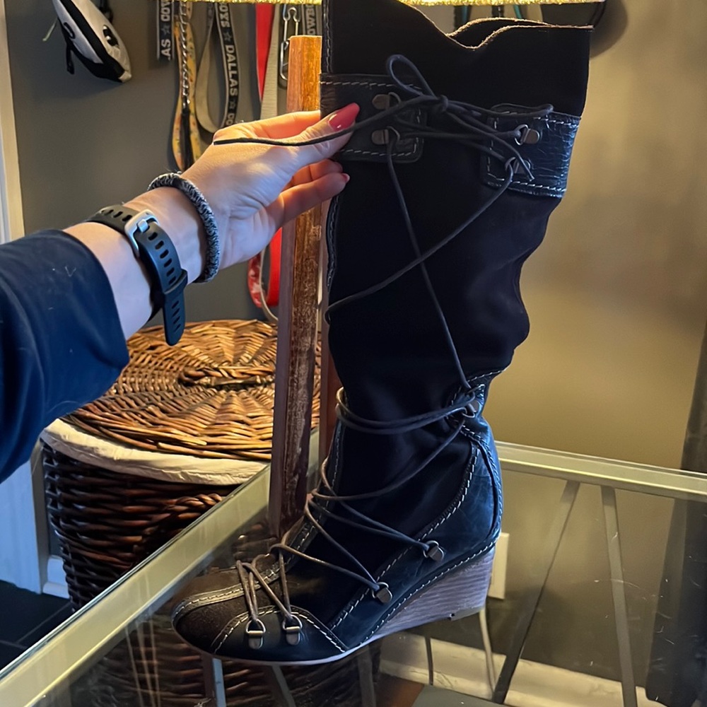Dark brown suede leather boots
